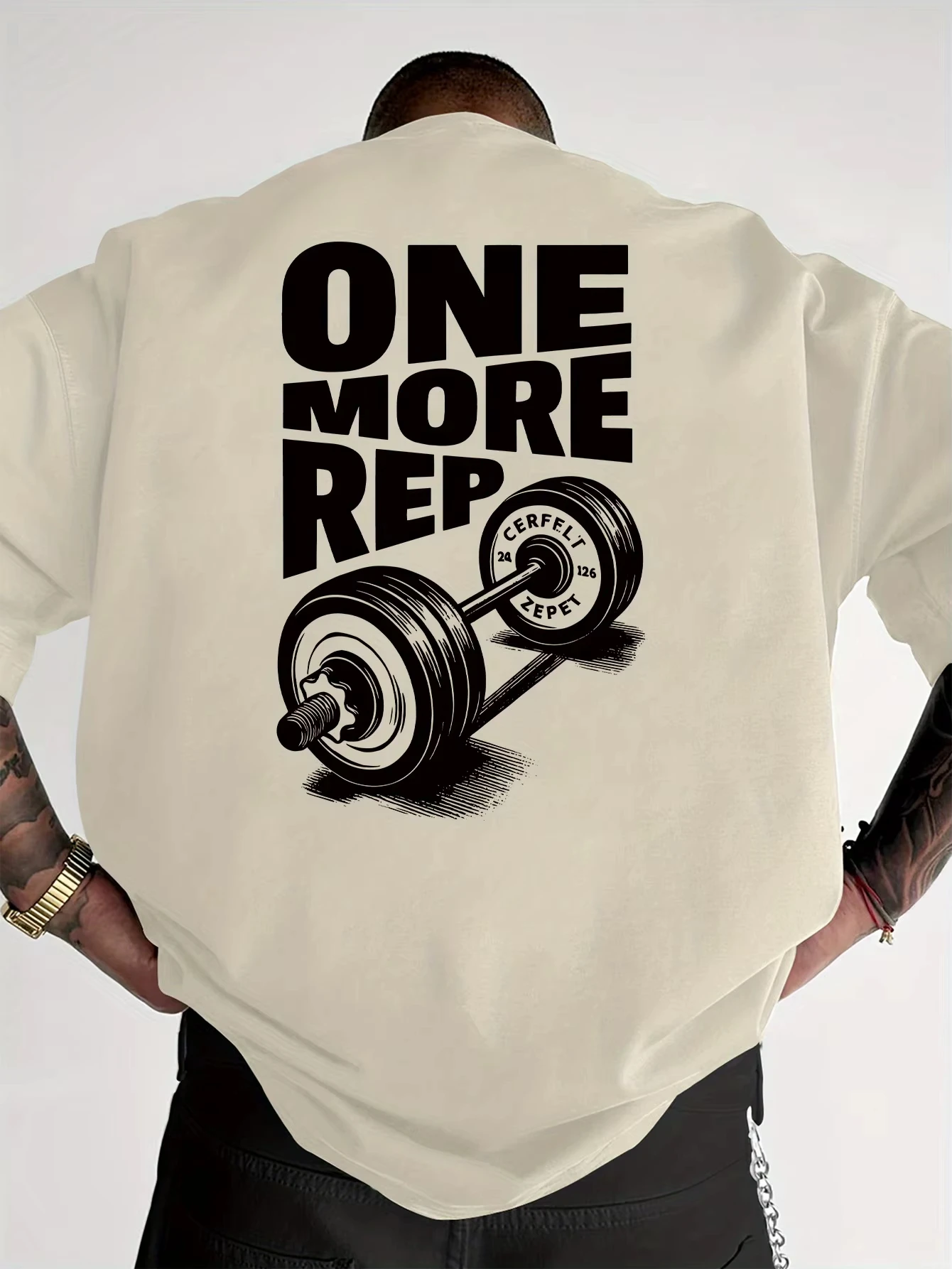 Men's T-Shirt Vintage Funny Gym Workout ONE MORE REP Weightlifting Women Streetwear Cotton Oversized Tees Short Sleeve Loose Top - view 3