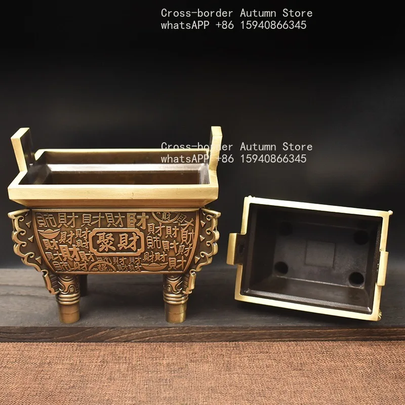 Copper tripod ornament, brass Qianqiu full copper tripod incense burner to attract wealth, home office ornament