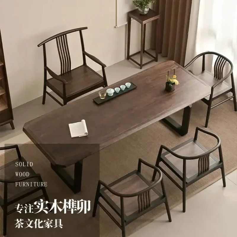 BModern simple solid wood two-meter tea table and chair combination,  tea table in the living room, new high-end