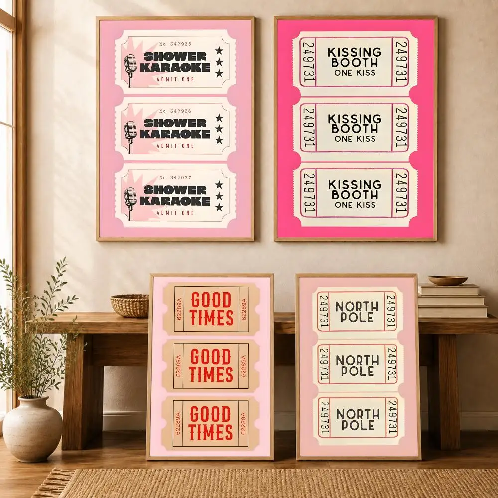 Retro Shower Karaoke Ticket Bathroom Poster Wall Stickers Self Adhesive Painting Art Decals for Bedroom Living Room Home Decor