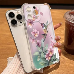 Flower Bird Design Soft Phone Case For iPhone 16 13 14 11 12 15 Pro Max XR 8 7 Plus X XS Max Mini SE 2020 Shockproof Clear Cover