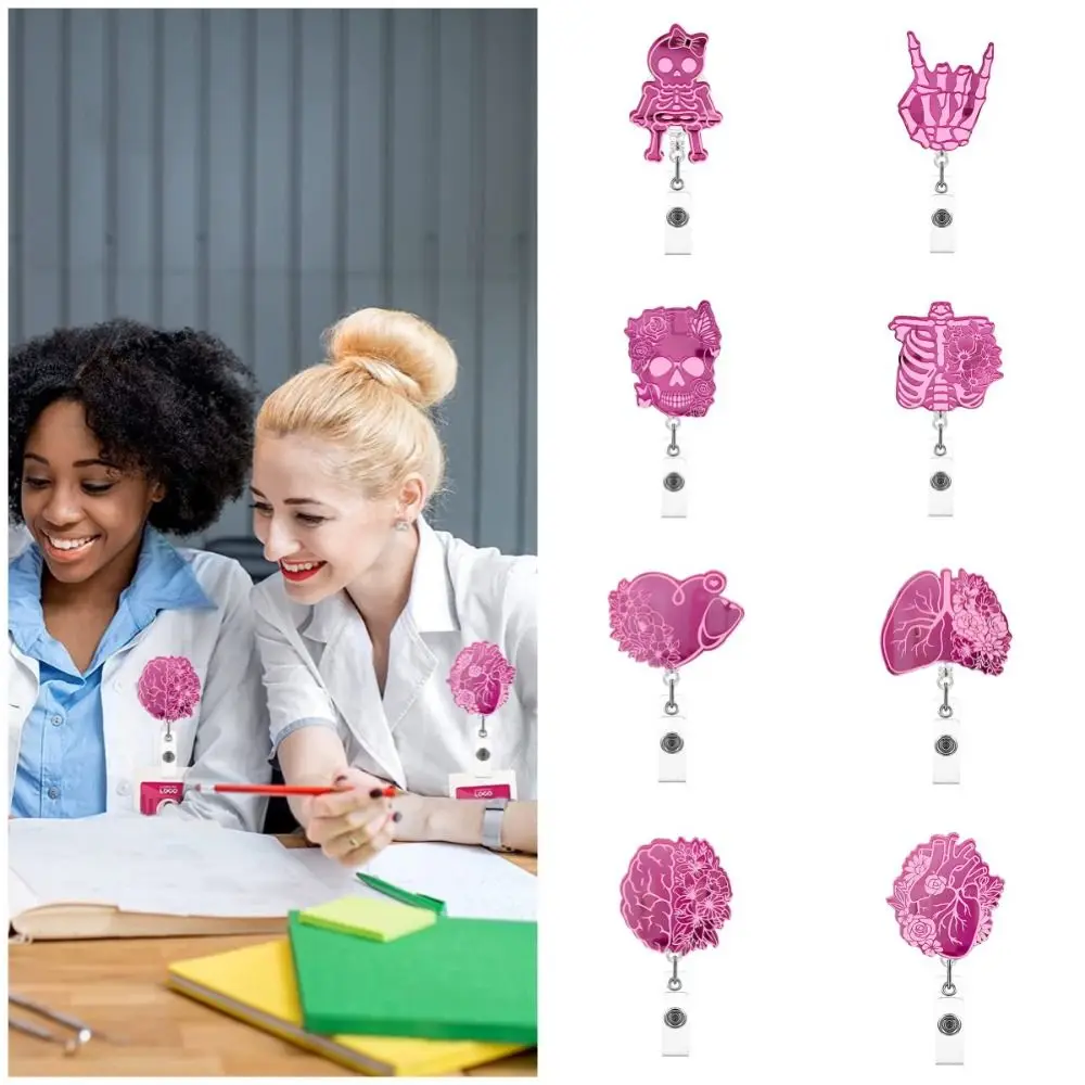 

Pink Nurse Retractable Badge Reel Acrylic ID Card Clips Name Card Holder Work Card Clips 360 Rotating Alligator Clip