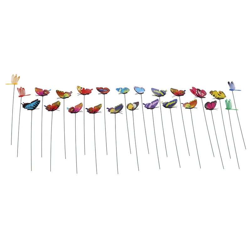 AT43-20 Pieces Garden Butterflies Stakes And 4 Pieces Dragonflies Stakes Garden Ornaments For Yard Patio Party Decorations, Tota