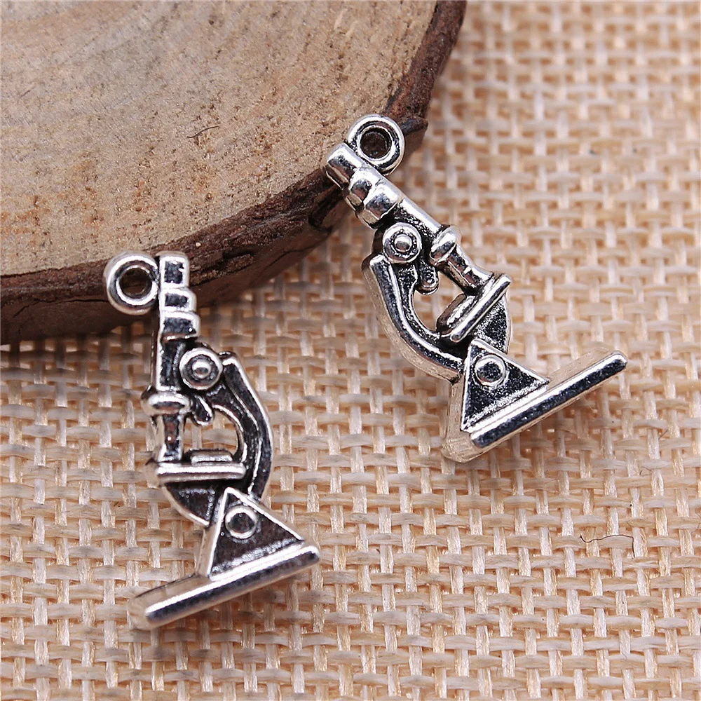 WYSIWYG 10pcs Antique Silver Color Biological Microscope Charm Jewellery Pendant For Bracelet Necklace 21x11mm