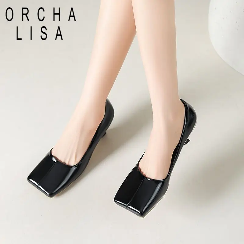 ORCHALISA Spring Fashion Women Pumps 33 Square Toe Heel 6.5cm Slip On Female Dating Wedding Shoes Big Size 44 45