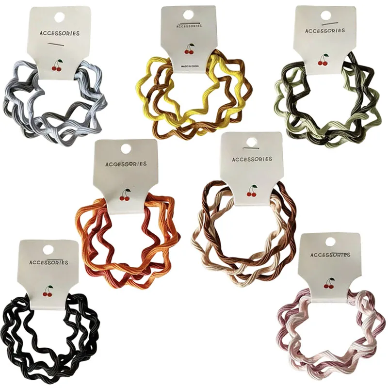 

4PCS Girls Colorful Wavy Elastic Hair Bands Simple Ponytail Holder Scrunchie Headband Women Hair Accessories