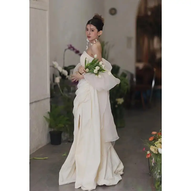 Light wedding dress 315 bride outdoor travel photography light tulle dress niche evening dress