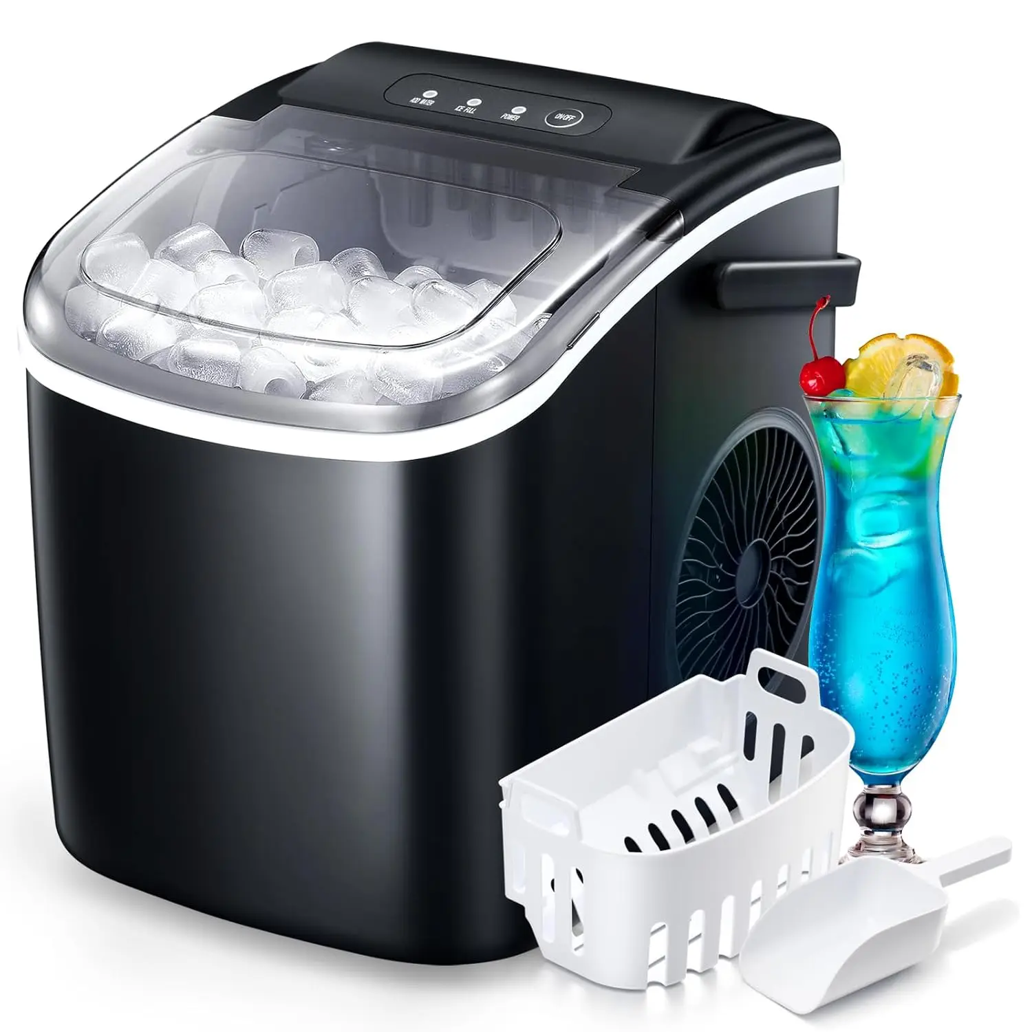 

Ice Makers Countertop, Portable Ice Maker Machine with Self-Cleaning, 26.5lbs/24Hrs, 6 Mins/9 Pcs Ice, Ice Scoop and Basket, I