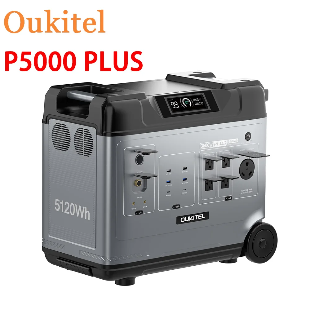OUKITEL (2026 New) Portable Power Station P5000 Plus, 5x3600W AC Output (6000W Surge),5120Wh Large Capacity Solar Generator,1800W Fast Charge&1000W MPPT Solar for Emergency, Home Backup, Camping