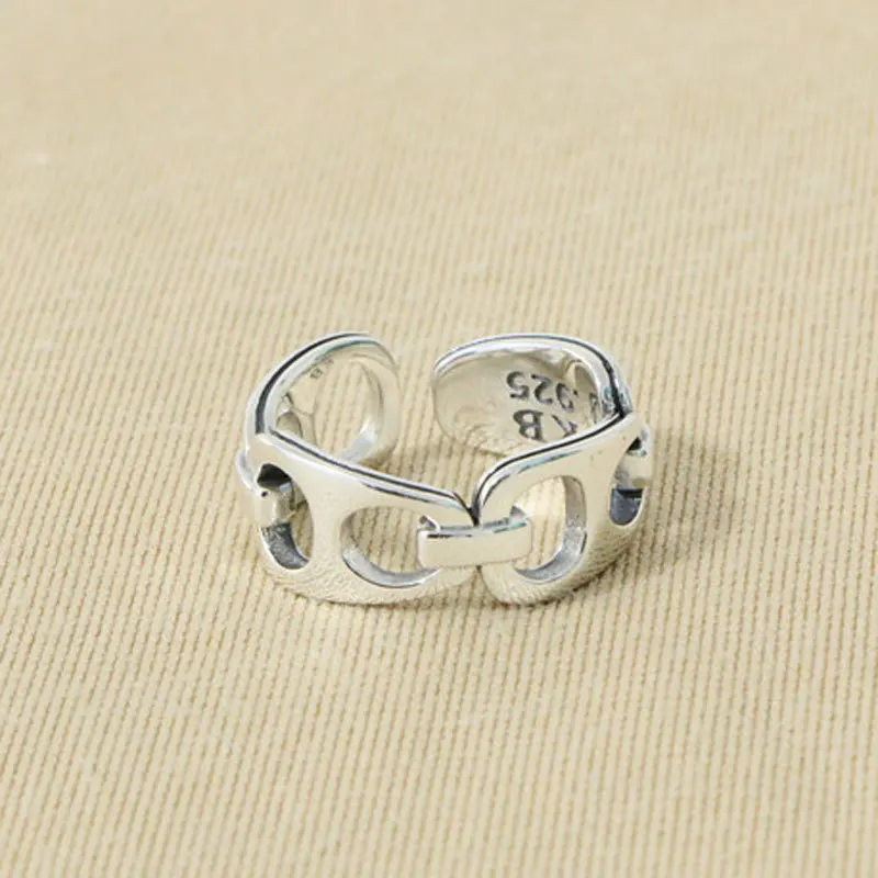 

S925 Sterling Silver Smooth Irregular Geometric Ring Female Hollow Simple Personality Ring Open Tail Ring Adjustable