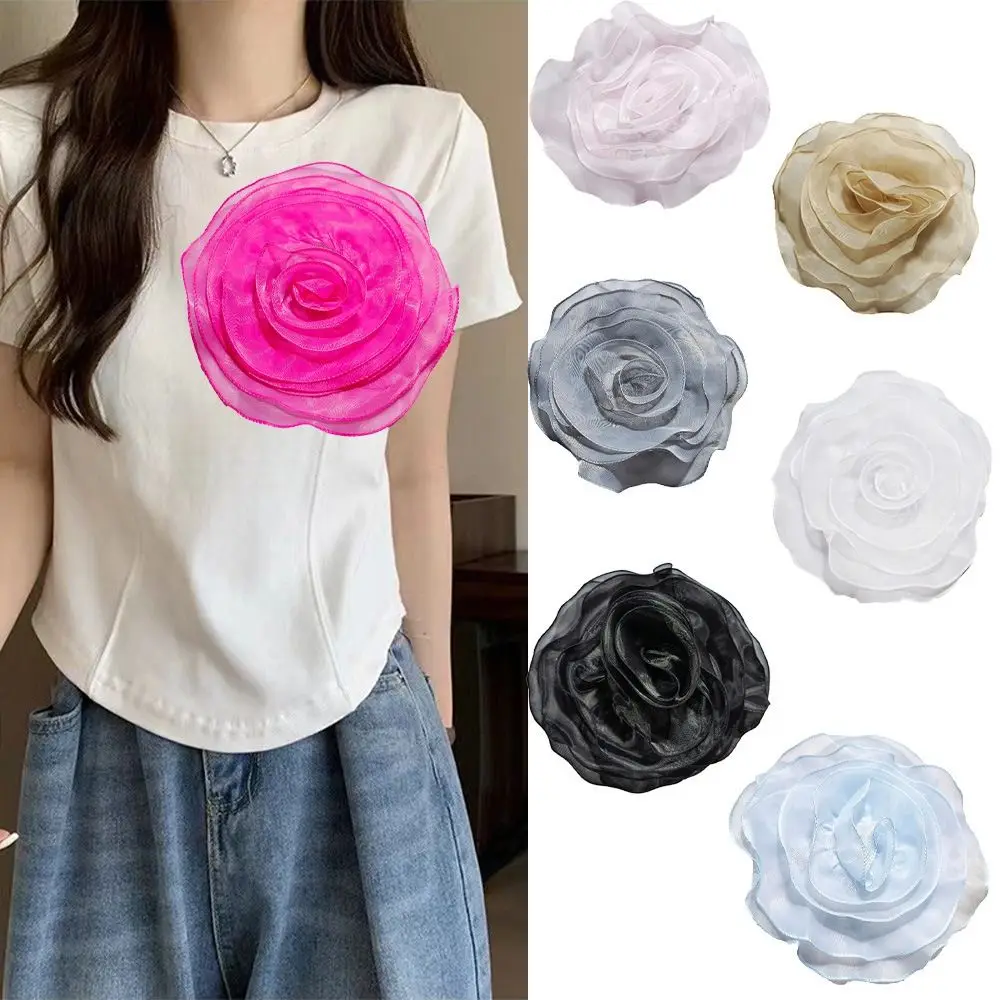 Handmade Rose Flower Brooch Clothing Dress Decoration DIY Vintage Lapel Pins Sewing Applique Multi-layer Yarn Pin-Up Brooch