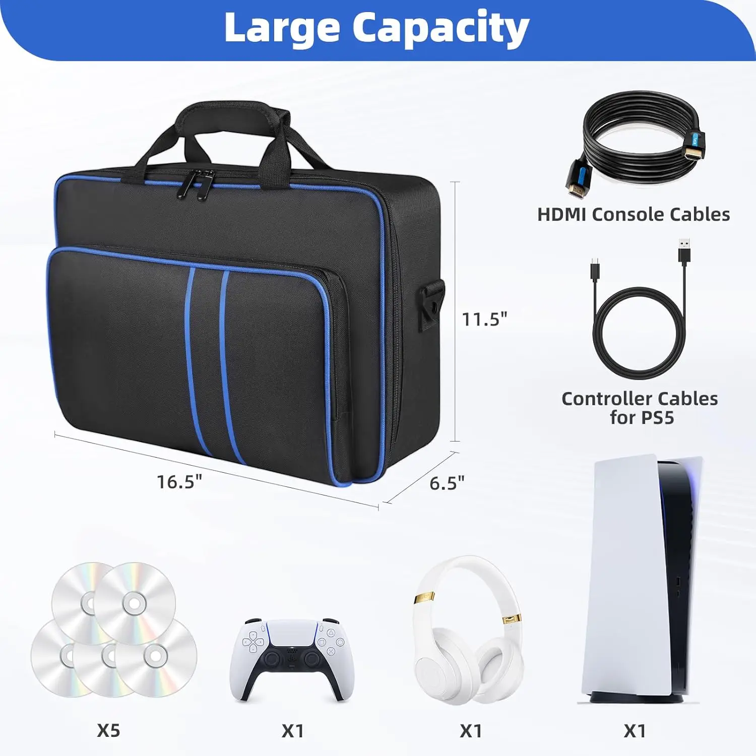Estojo de transporte para ps5, bolsa de transporte de viagem para console playstation 5, bolsa de armazenamento portátil compatível com disco e cabo ps5