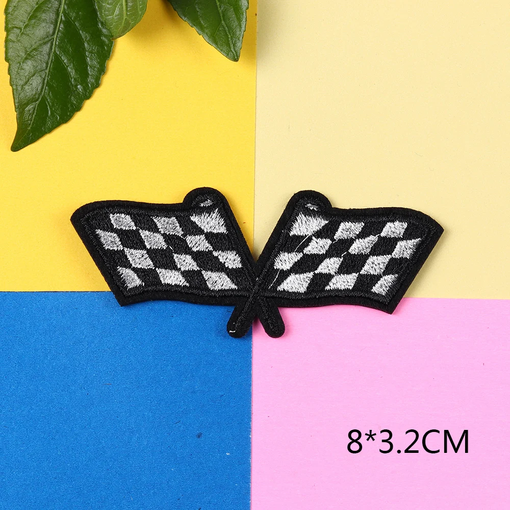 Racing Car Winners Flag Patch Embroidery Applique Iron on Transfers for Clothing Decoration Handmade DIY Sewing Accessories