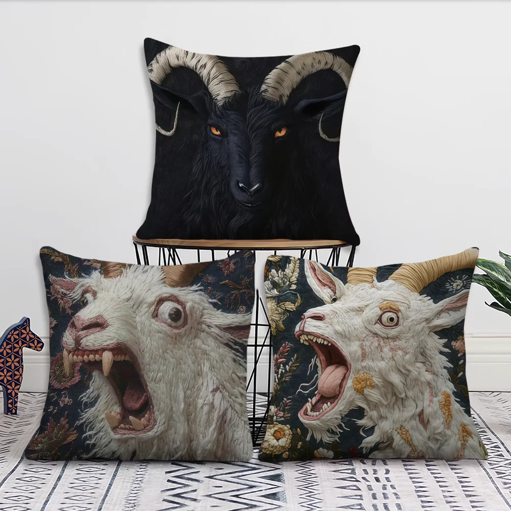 2D Retro-Style Goat Pattern cushion cover For Pillow Printing Sofa Decoration Home Car Room Coffee Shop Office Nordic Simplicity