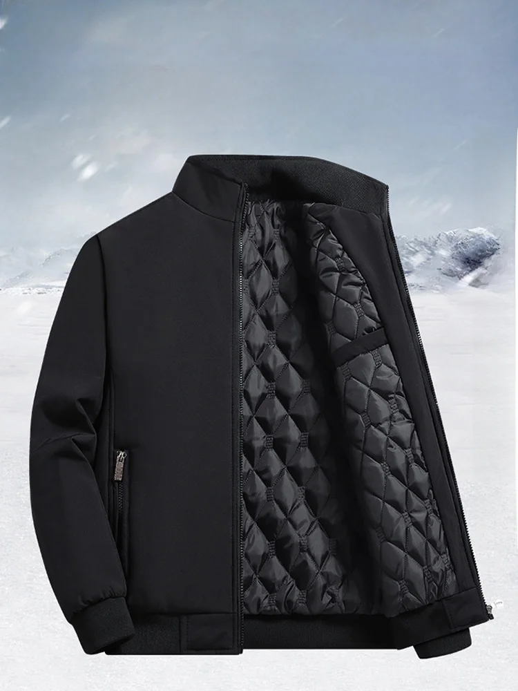 سترة رجالية مبطنة بالصوف مصنوعة من القطن للأعمال والملابس غير الرسمية بمقاسات كبيرة للخريف والشتاء دافئة بياقة عالية وأكمام ط...