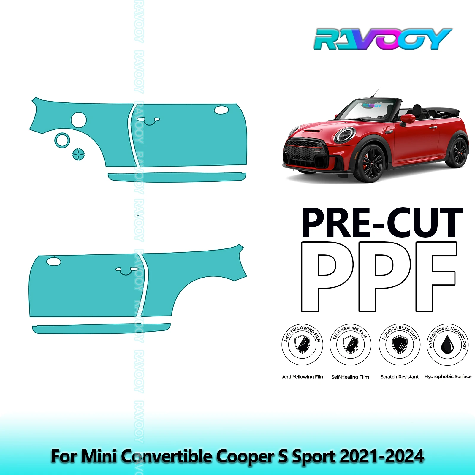

For Mini Convertible Cooper S Sport 2021-2024 8.5mil Clear Matte Pre-Cut PPF Door & A/B Pillar Kit TPU Paint Protection Film Set