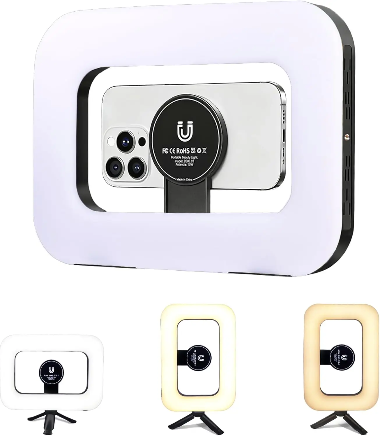 

Phone Ring Light for Video Recording, MagSafe Double-Sided Magnetic Phone Light, Handheld LED Selfie Light with Mini Tri