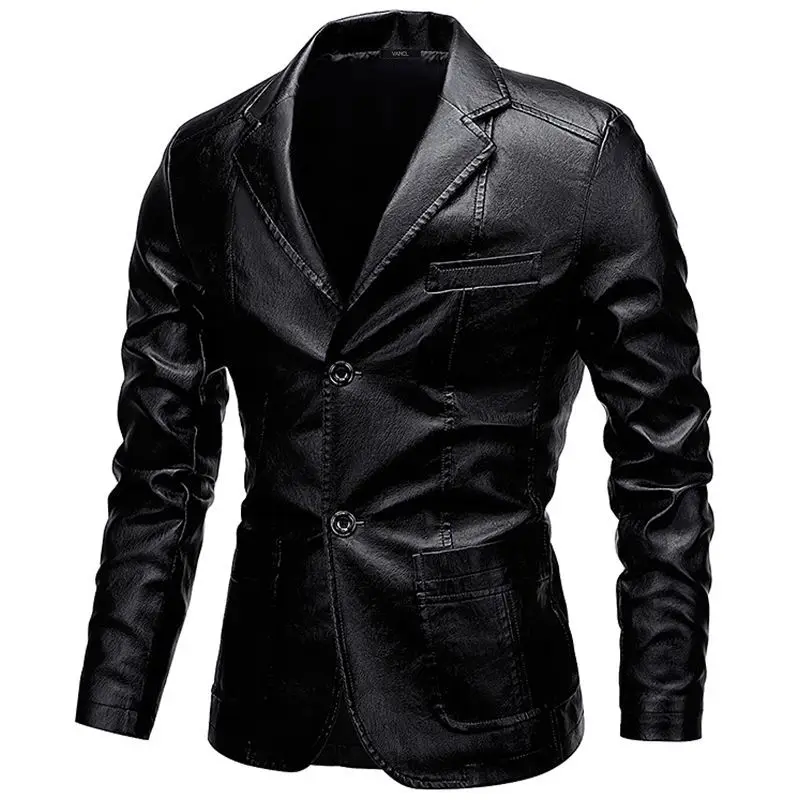 

2024 Men Slim Autumn New Causal Vintage Leather Jacket Coat Men Design Motorcycle Biker Zipper Pocket PU Leather Jacket Coat 6XL