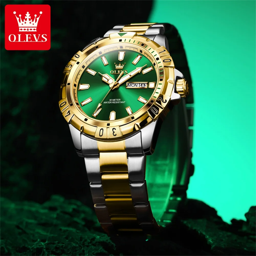 OLEVS Fashion Mens Watches Top Brand Luxury Stainless Steel Waterproof Luminous Calendar Quartz Watch for Men Relogio Masculino