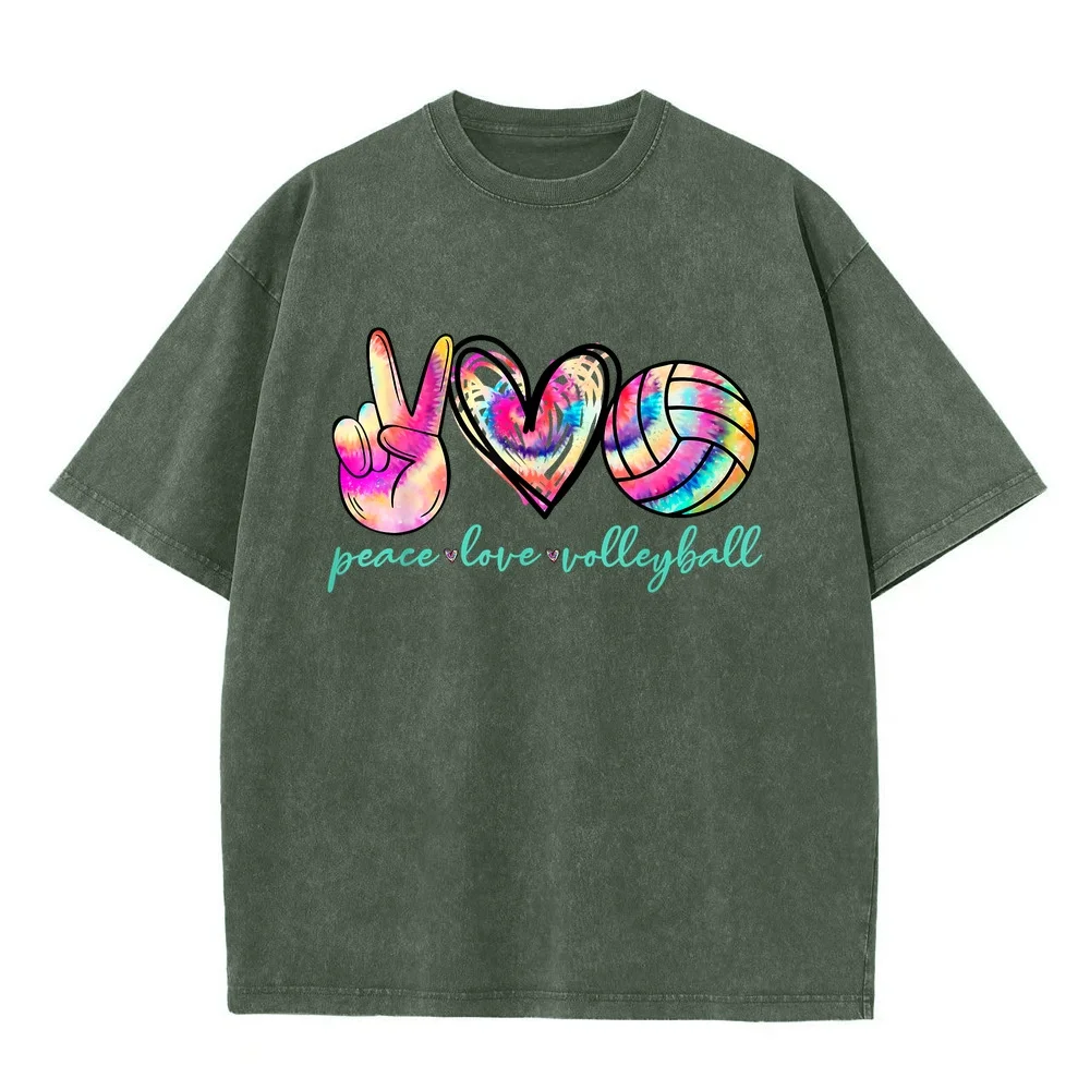 Peace Love Volleyball Player Tie Dye Style Man's Teen Girls T-Shirt Tops 반팔티 Red Cotton Tee Anniversary Casual Short Sleeve