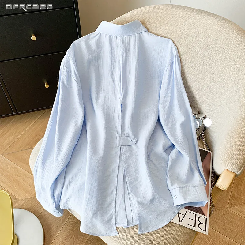 

Летняя свободная рубашка в непринужденном стиле для женщин, с длинным рукавом, повседневная, тонкая, для помещений с кондиционером, белая