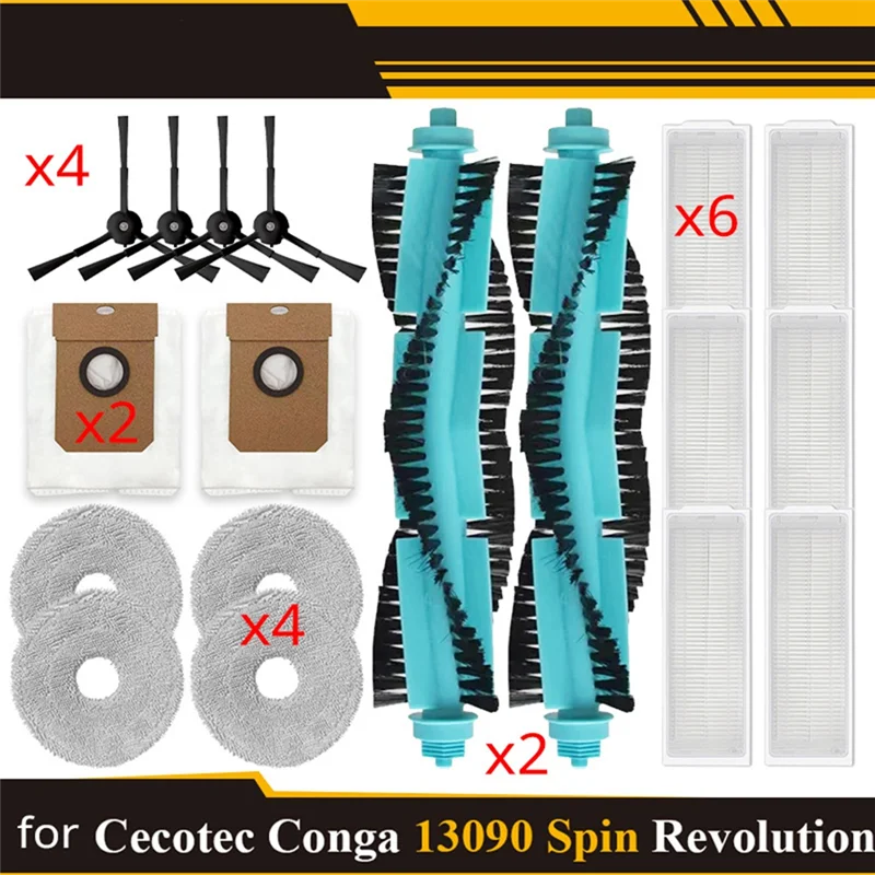 

CQMF-For Cecotec Conga 13090 Spin Revolution / 11090 Replacement Parts Accessories Filter Main Side Brush Mop Dust Bag