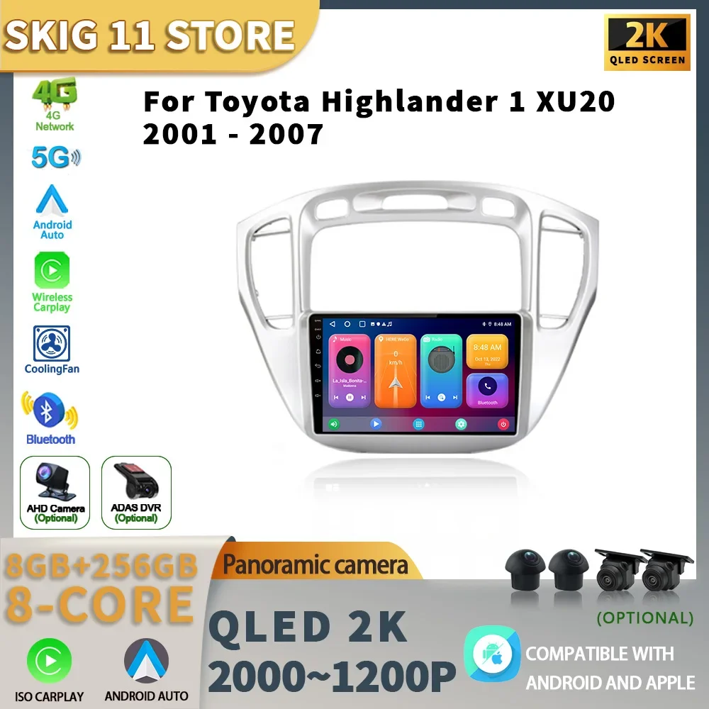 

For Toyota Highlander 1 XU20 2001- 2007 Car Multimedia Stereo Navigation 4G GPS Auto Carplay Rear camera Video Android radio