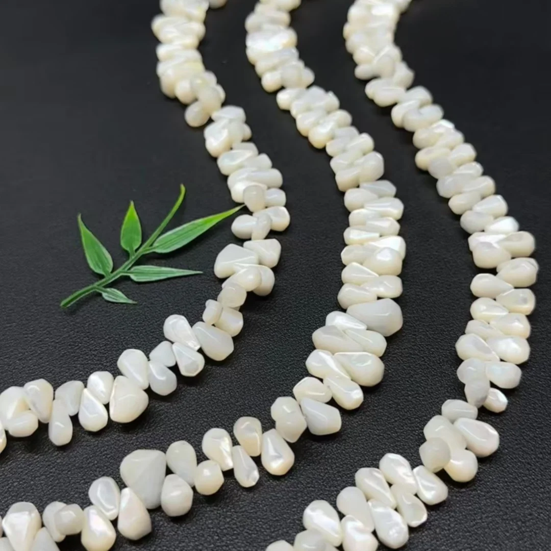 Natural White Mother of Pearl Faceted Drop Beads 6x10mm Necklace 38cm Jewelry Making Supplies