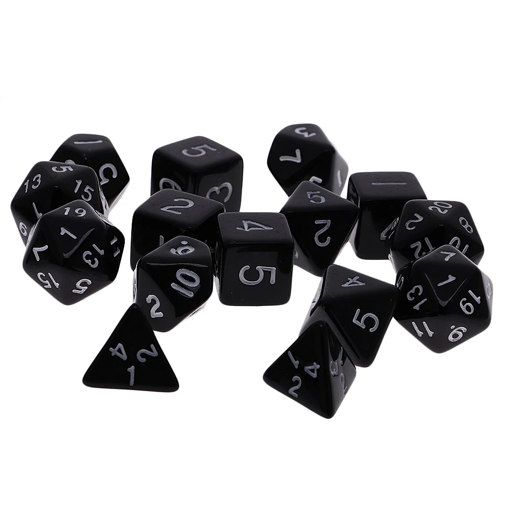 16 ชิ้นจํานวน Multisided Dices ชุดเด็ก D & D เกม RPG Accs ลูกเต๋าถ้วยสีดํา