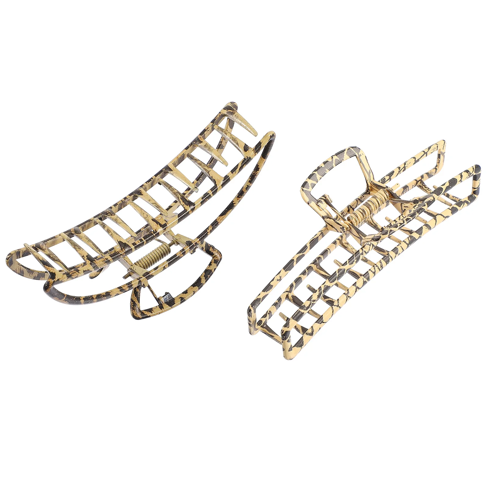 

2pcs Metal Leopard Print Hair Clips Claw Woman Headdress Rectangle Big Size Anti Slip Durable Travel Daily Use