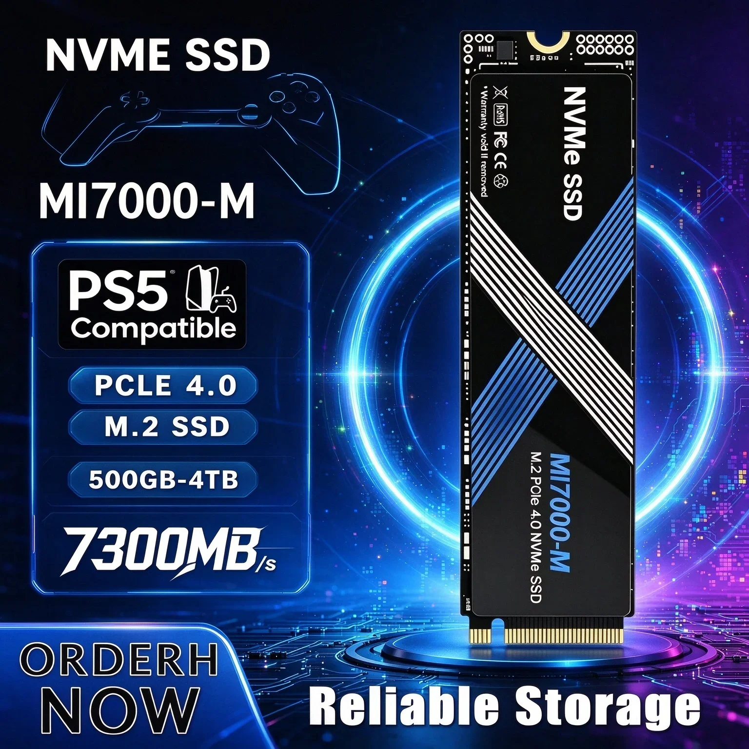 7300MB/s MI7000-M M.2 NVMe SSD PCIe 4.0 Hard Disk 500GB to 4TB Internal Solid State Drive for Laptop Desktop PC New