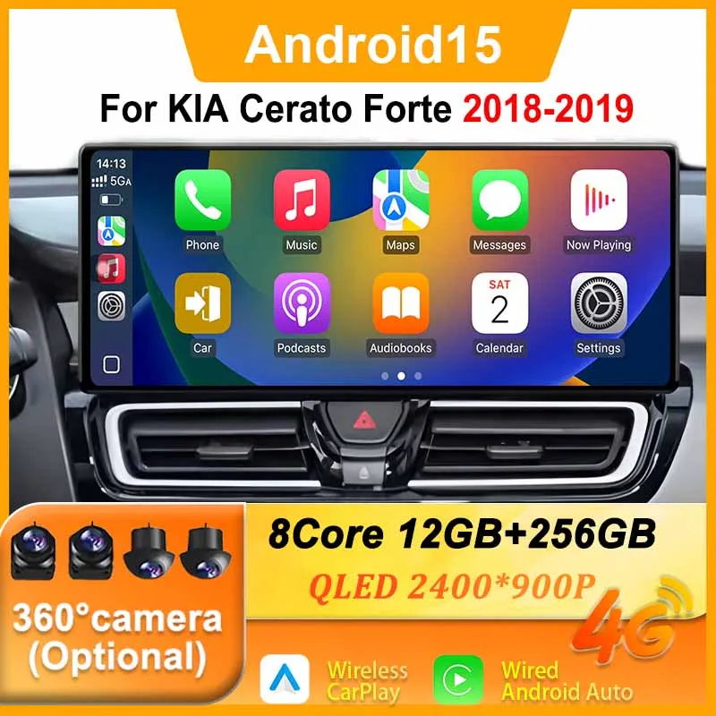 12.3 inch Car Stereo Radio For Kia Cerato Forte 2018 2019 Wireless Carplay Android Auto WIFI 4G GPS Car Multimedia Video Player