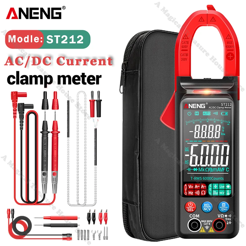 ANENG ST212 DC/AC Current Digital Clamp Meter 6000 Counts 400A Amp Multimeter Large Color Screen Voltage Tester Car Hz NCV Ohm