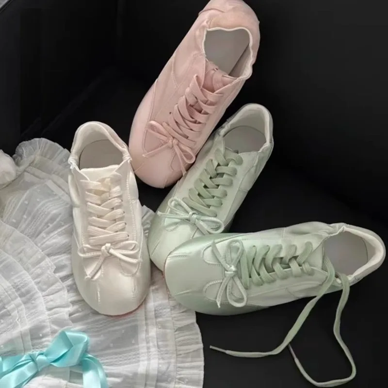 New Ballet Dance Bow Ballet Flat Shoes Bowknot Flat Bottom Dance Shoes Soft Flats Little White Shoes Sneakers Casual Shoe 4