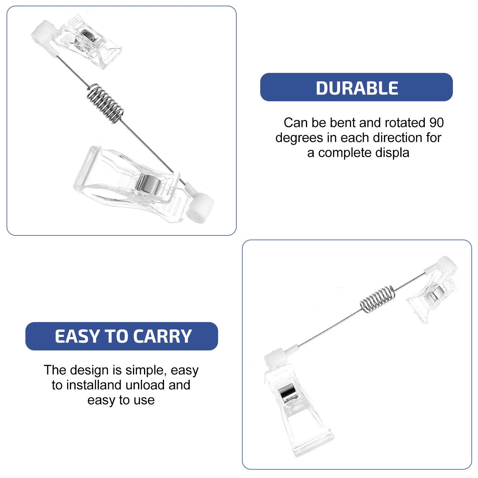 6Pcs Rotatable Price Tag Clips Stainless Steel and Plastic Swivel Sign Holder for Supermarket Retail Store Clothing Merchandise