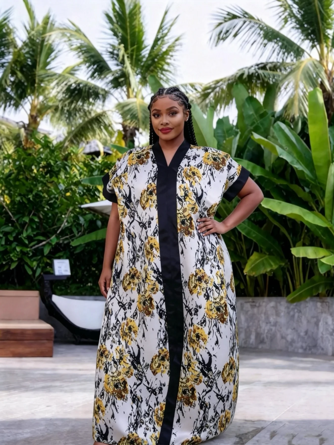 

African Ethnic Style Maxi Dress with Headscarf Comfortable Loose Fit Long Robe for Women