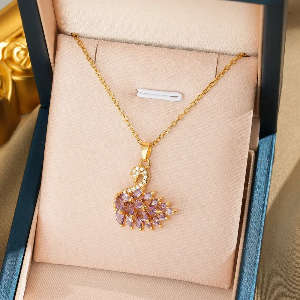 Нишевая и многофункциональная ключица, кулон из титановой стали с цирконом в виде лебедя для женщин.