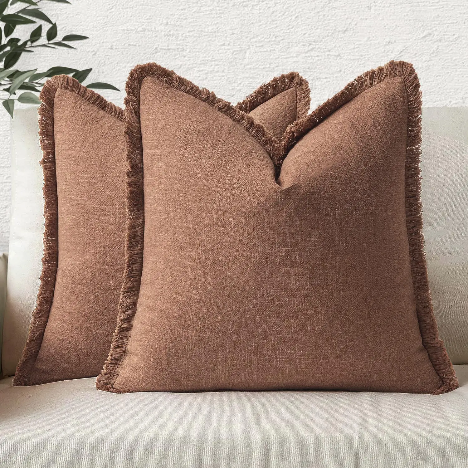 Decorative Linen Fringe Throw Pillow Cover Cozy Boho Cushion Cover with Tassels Soft Accent Pillowcase for Couch Chair Sofa Bed