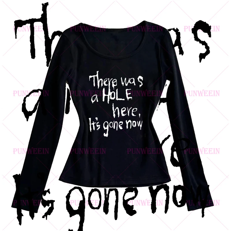 

Harajuku Y2k Панк Готика Эстетический буквенный принт Укороченные топы Эмо Футболка для девочек Subculture Тонкие футболки с длинными рукавами и графическим принтом Vibe