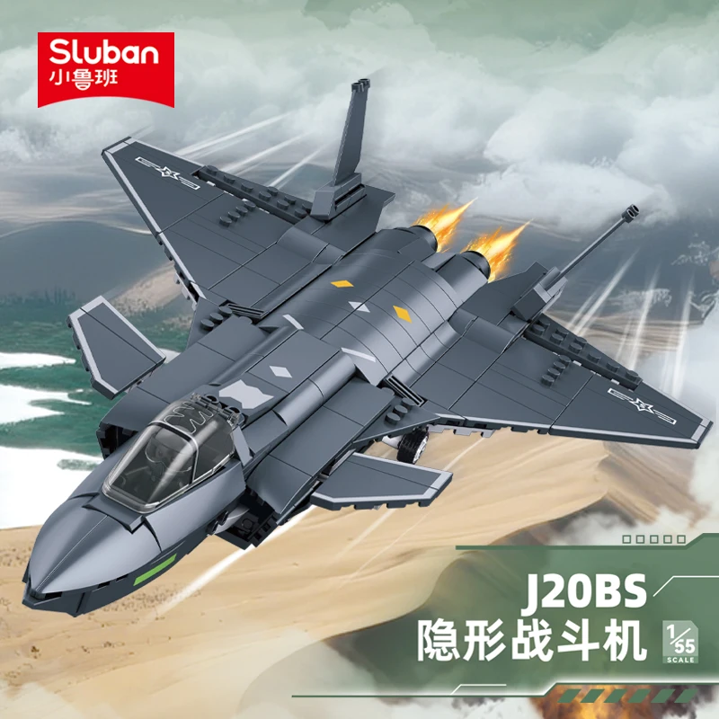 Sluban 346 Pcs J20 Model Building Blocks - Pesawat Tempur Stealth Jet Angkatan Udara Mainan Edukasi Konstruksi untuk Anak-anak Penggemar Game