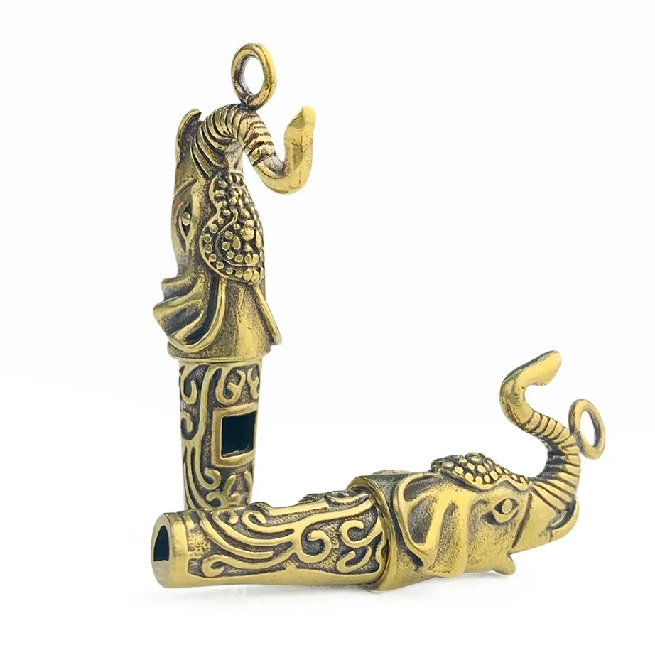 Retro Elephant Whistle Brass Pendant Bron ze Buhhhism God Animal Amulet Muti-function Hanging DIY Necklace Keychain Survive Kits