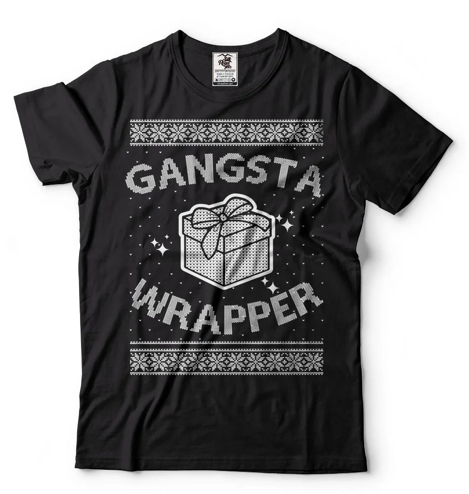 Christmas T-shirt Gangsta Wrapper Funny    GiftAnime Pattern Men and women 100% cotton