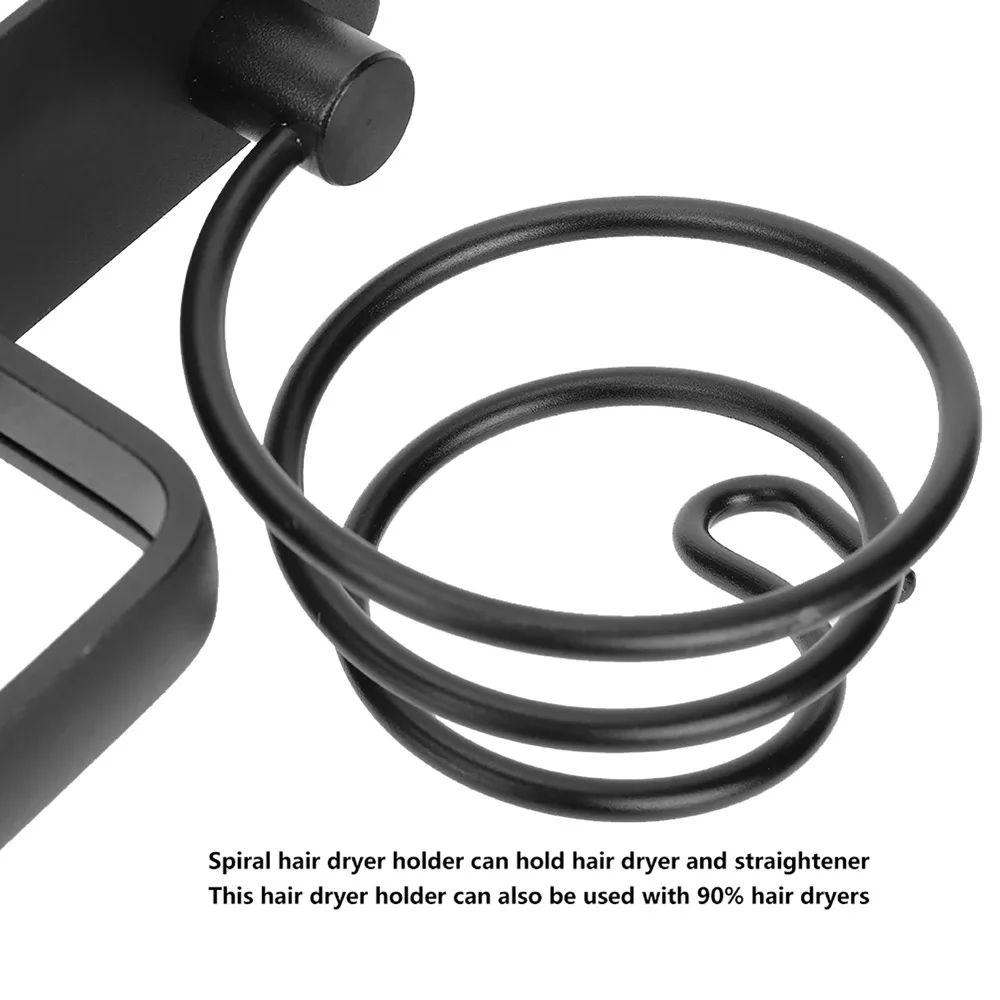 Aluminum Alloy Hair Dryer Holder Black Spiral Design Hair Dryer Storage Sturdy Wall Mounted Straightener Stand Professional Use