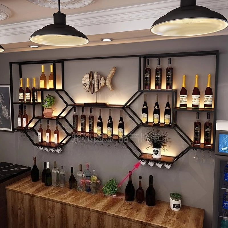 Metal Shelves Wine Cabinet Living Room Storage Kitchen Restaurant Display Bar Cabinet Modern Estante Drinking Bar Furniture view 4