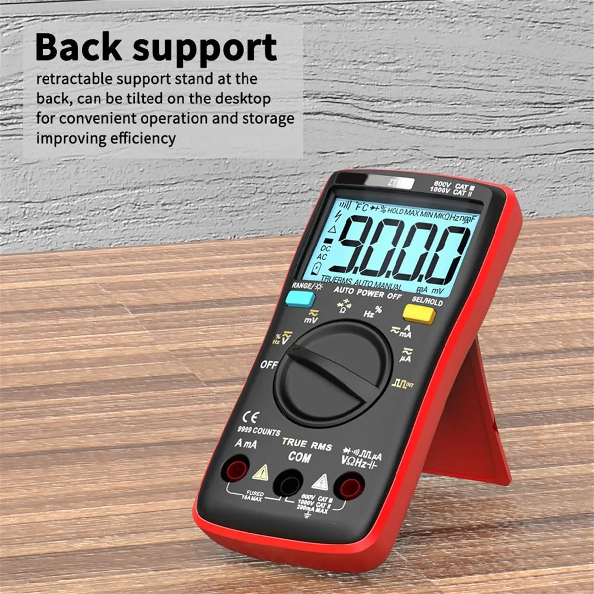 AN8009 Backlight LCD Multimeter Tester Voltmeter Meter Portable Multifunctional Intelligent Detector Red