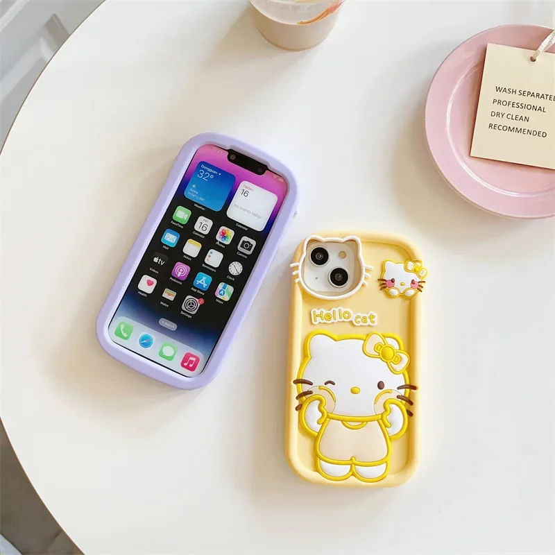 Mininstants Sanurgente-Étuis de téléphone en silicone pour filles, Hello Kittile, Mignon, Anime, Appliquer, Iphone1413Promax 1215, Anti-Chute, Jouets, Cadeau