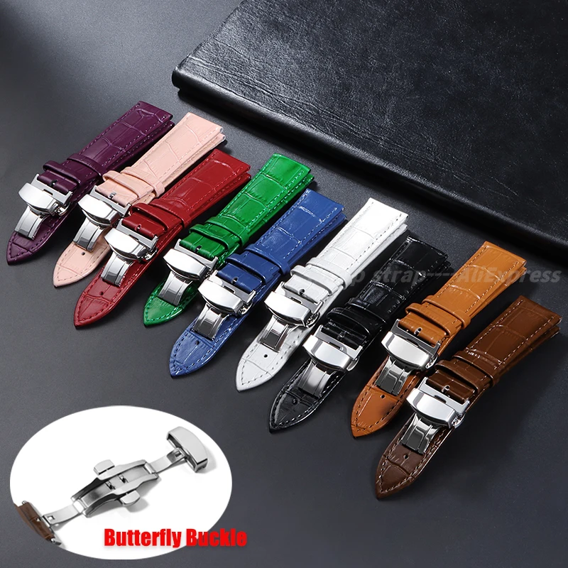 Composite Leather Watch Band 18mm 19mm 20mm 21mm 22mm 24mm Bracelet Bamboo Pattern Strap Butterfly Buckle Men Women Wristband