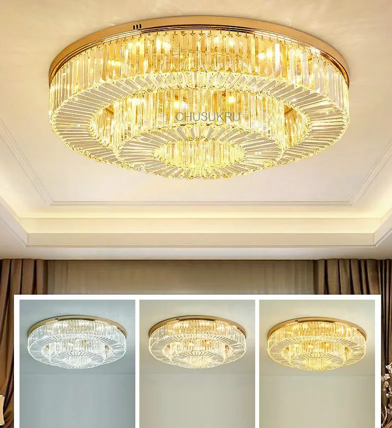 Nordic Led Ceiling Lights Crystal Living room Lamp Gold Round Ceiling Indoor Hanging Lamp For Kitchen Bedroom lustre moderno