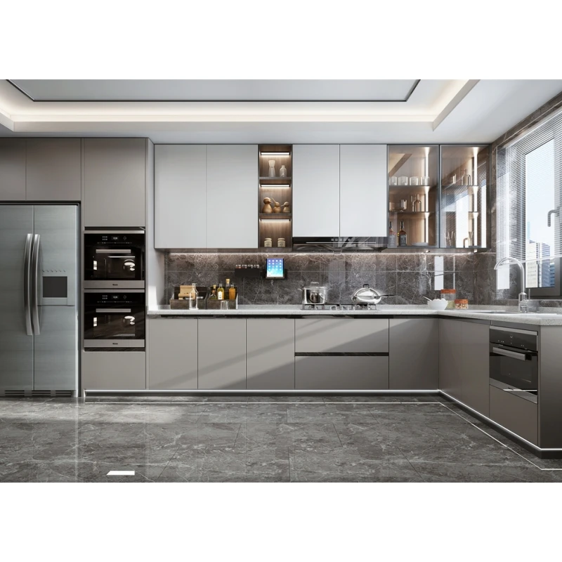 One-stop Custom Luxury Modern Design Matte Finished Lacquer Kitchen Cabinet Design Solid Wood Kitchen Cabinets