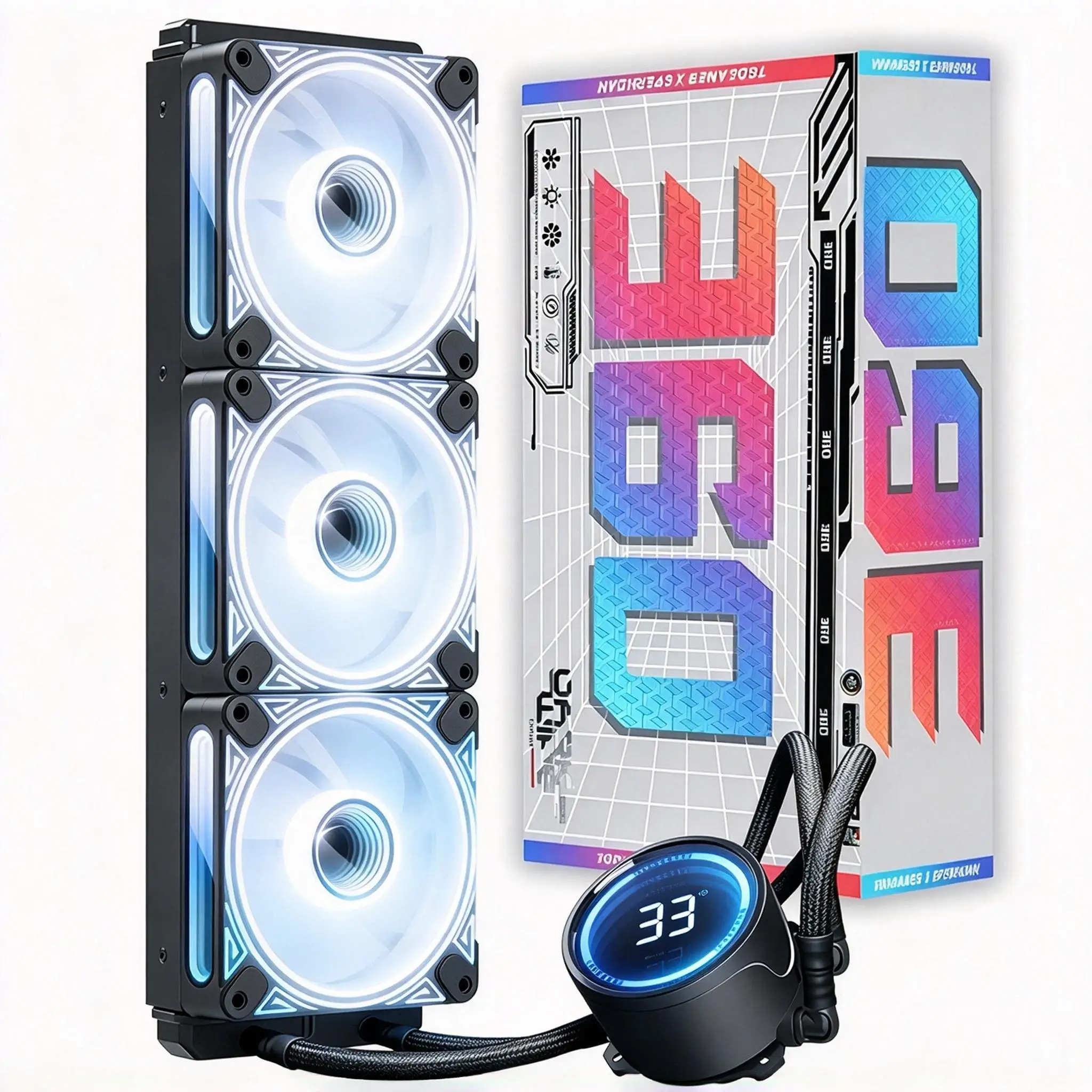 T-360MM ARGB Liquid CPU Water Cooling System with 3x120mm ARGB PWM Fans And Temperature Display for Computer